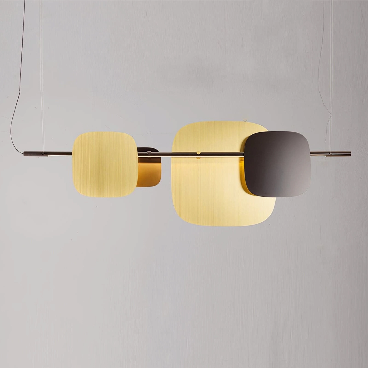 Modern geometric rounded square chandelier pendant displayed on neutral background, minimalist design