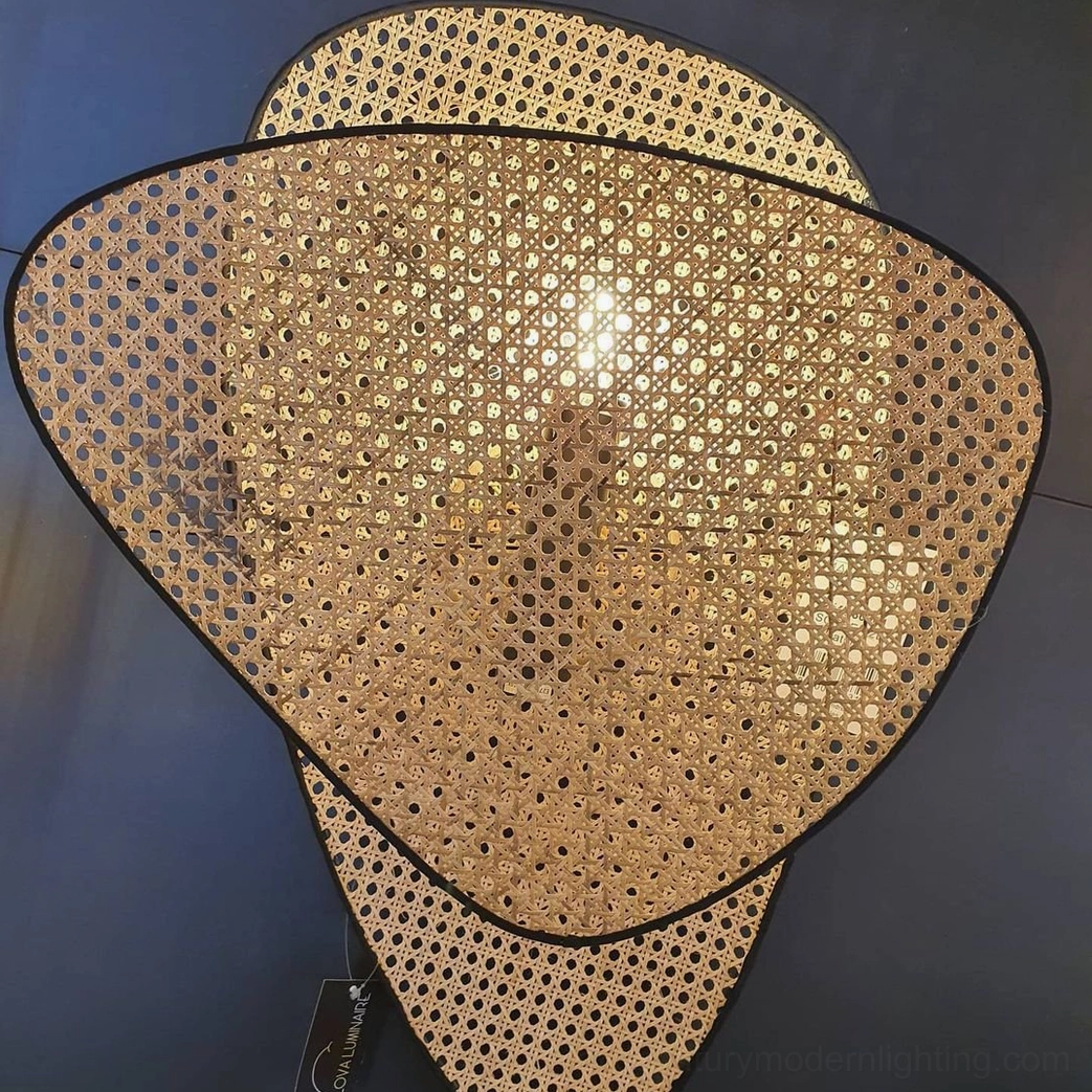 Geometric woven rattan cannage wall lamp sculptural art lighting installation large scale