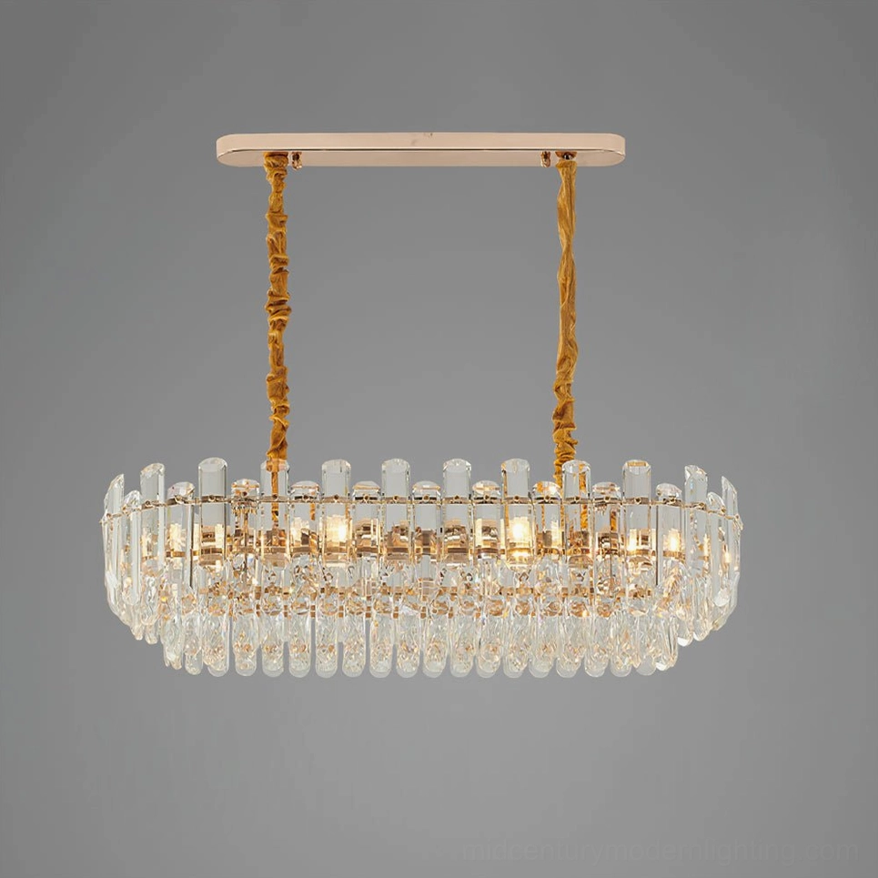 Contemporary geometric crystal chandelier with multi-tiered clear crystal design and modern metal framework