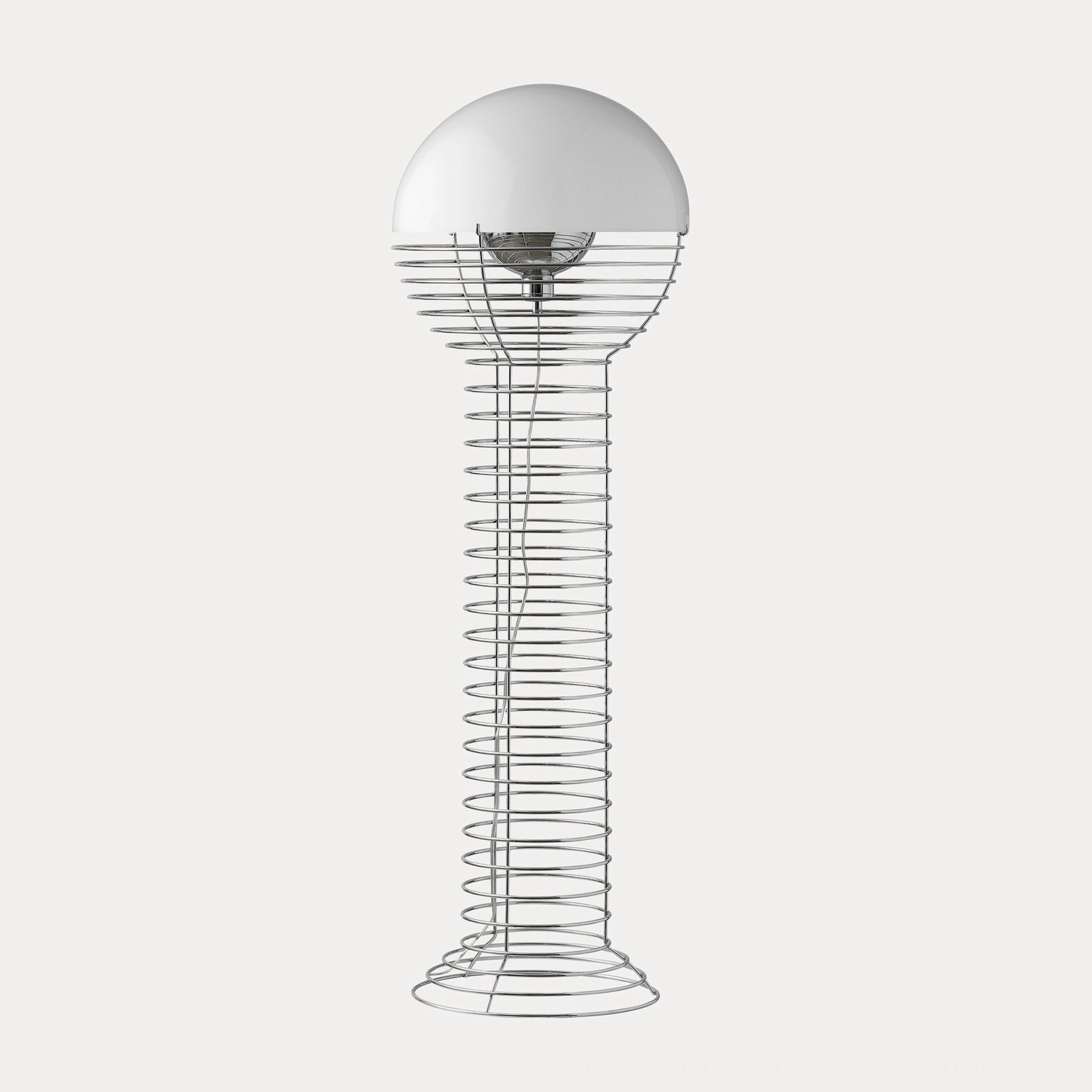 Geometric wire floor lamp with spherical white shade minimalist design on pure white background