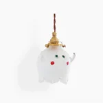 Ghost pendant lamp frosted glass with brass fixtures on white background showing full frontal view