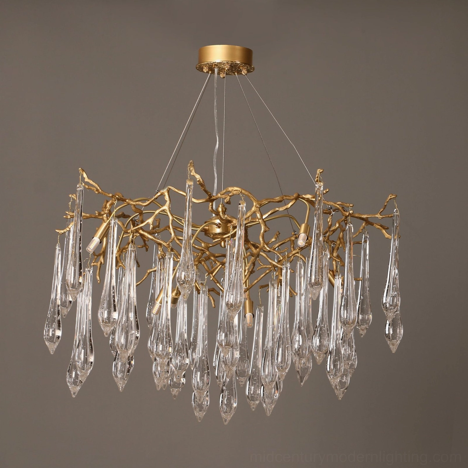 Gieslinde Branch Chandelier multiple head configuration with water-drop pendants