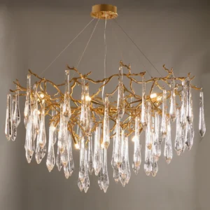 Overhead top-down view of Gieslinde Branch Chandelier showing branch structure and lit bulbs