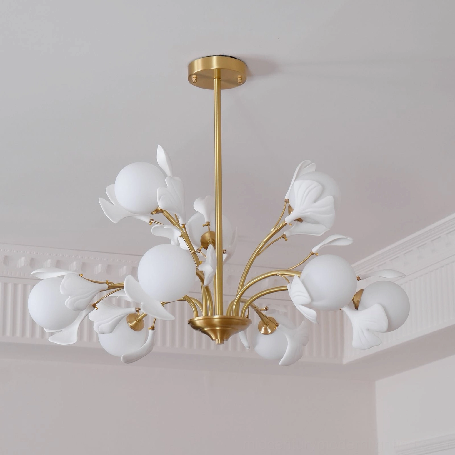 Gingko chandelier six-head dimensional specifications and hanging rod assembly