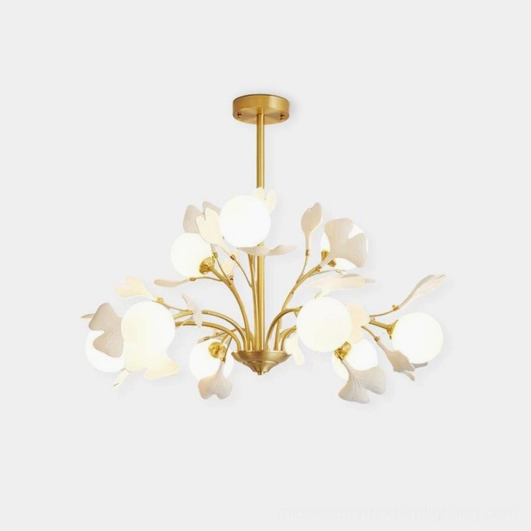 Gingko chandelier nine-head tall ceiling stairwell architectural lighting