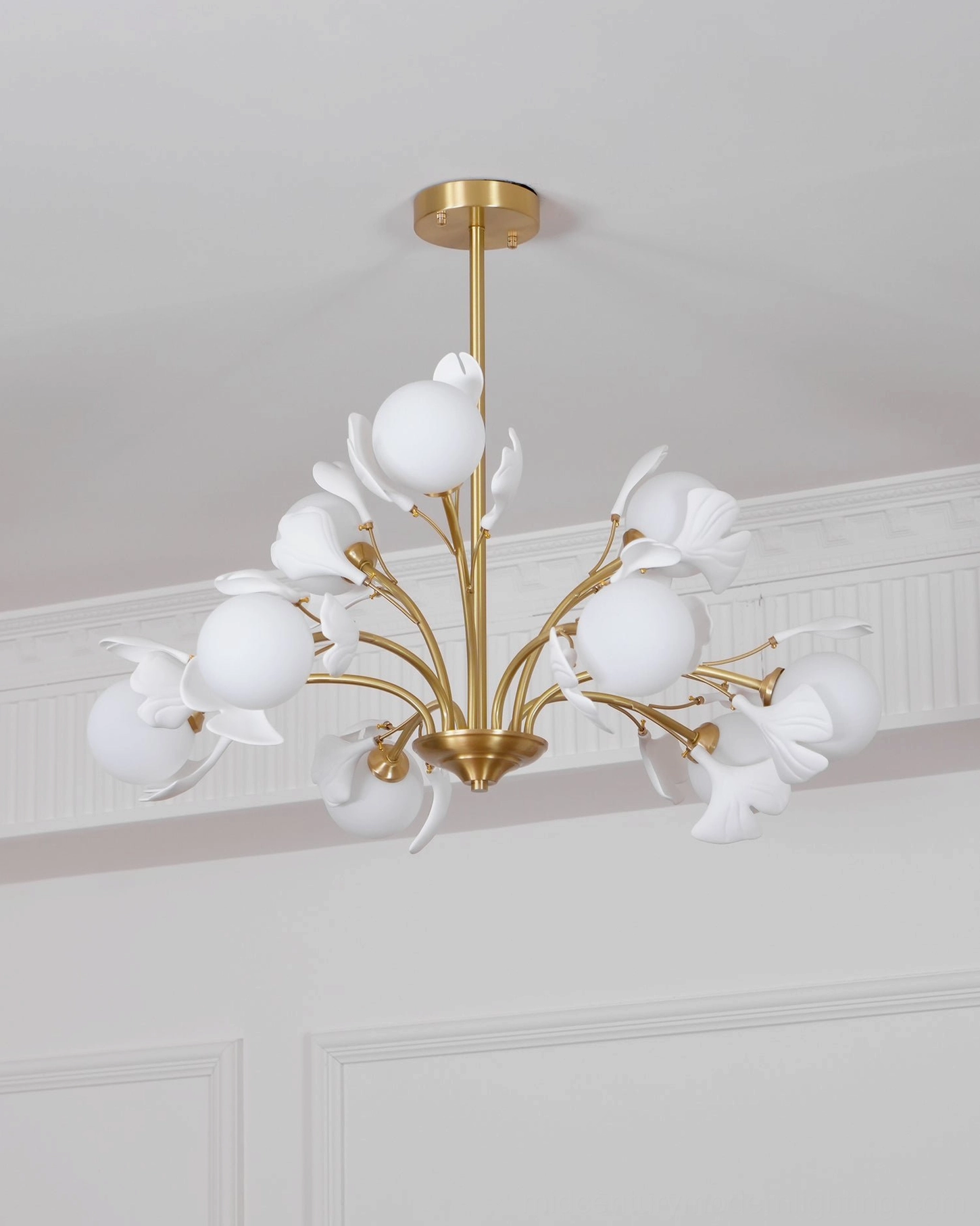Gingko chandelier botanical design inspiration gingko tree leaf motif close-up