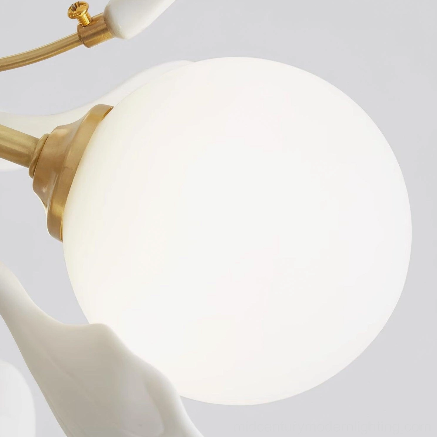Gingko chandelier brass framework with ceramic leaves and frosted glass diffusers
