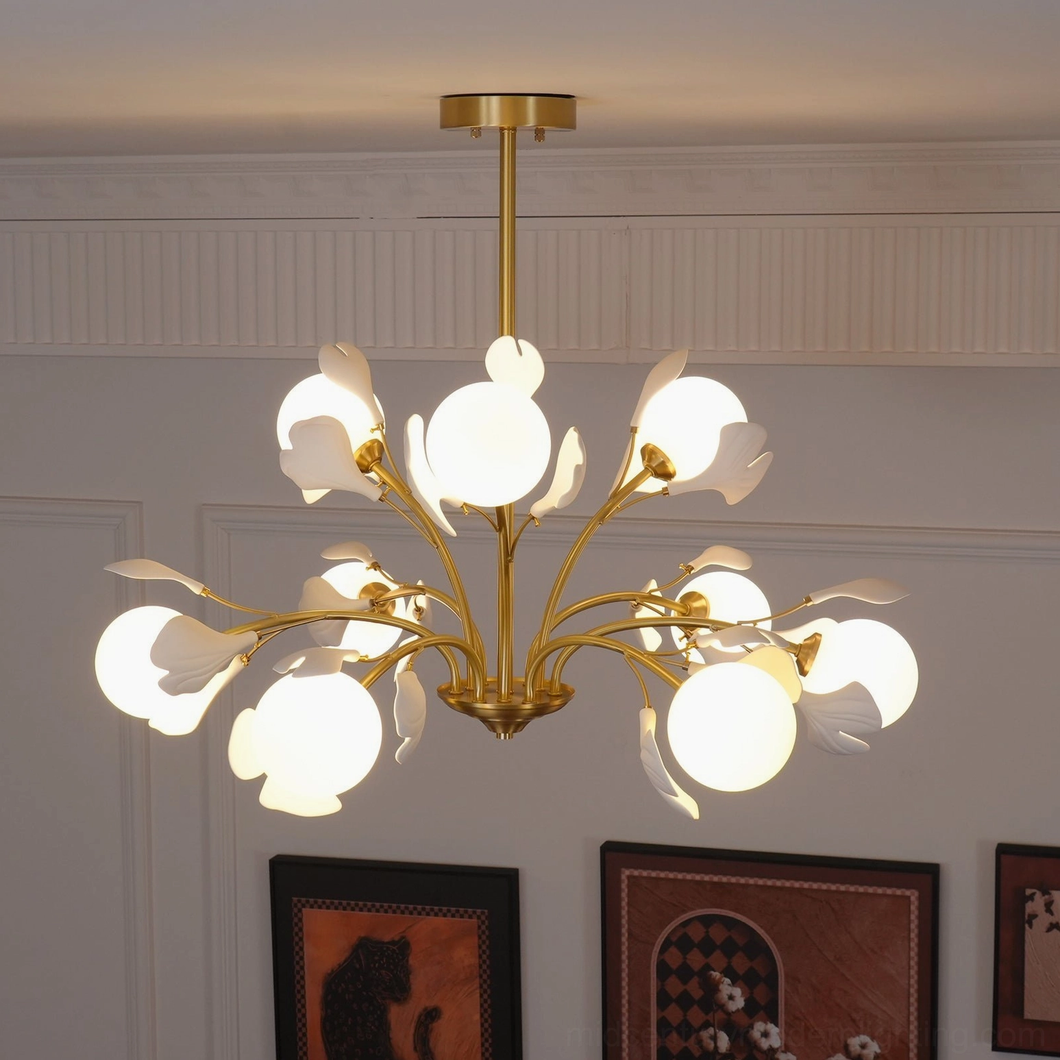 Gingko chandelier ceramic gingko leaf ornamental detail artistic craftsmanship