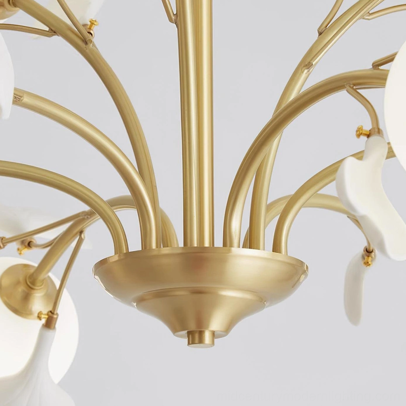 Gingko chandelier hand-finished ceramic gingko leaf placement and brass branch assembly