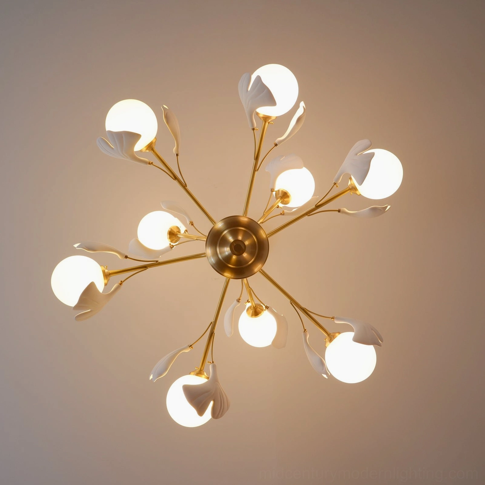 Gingko chandelier frosted glass globe soft light emission design feature
