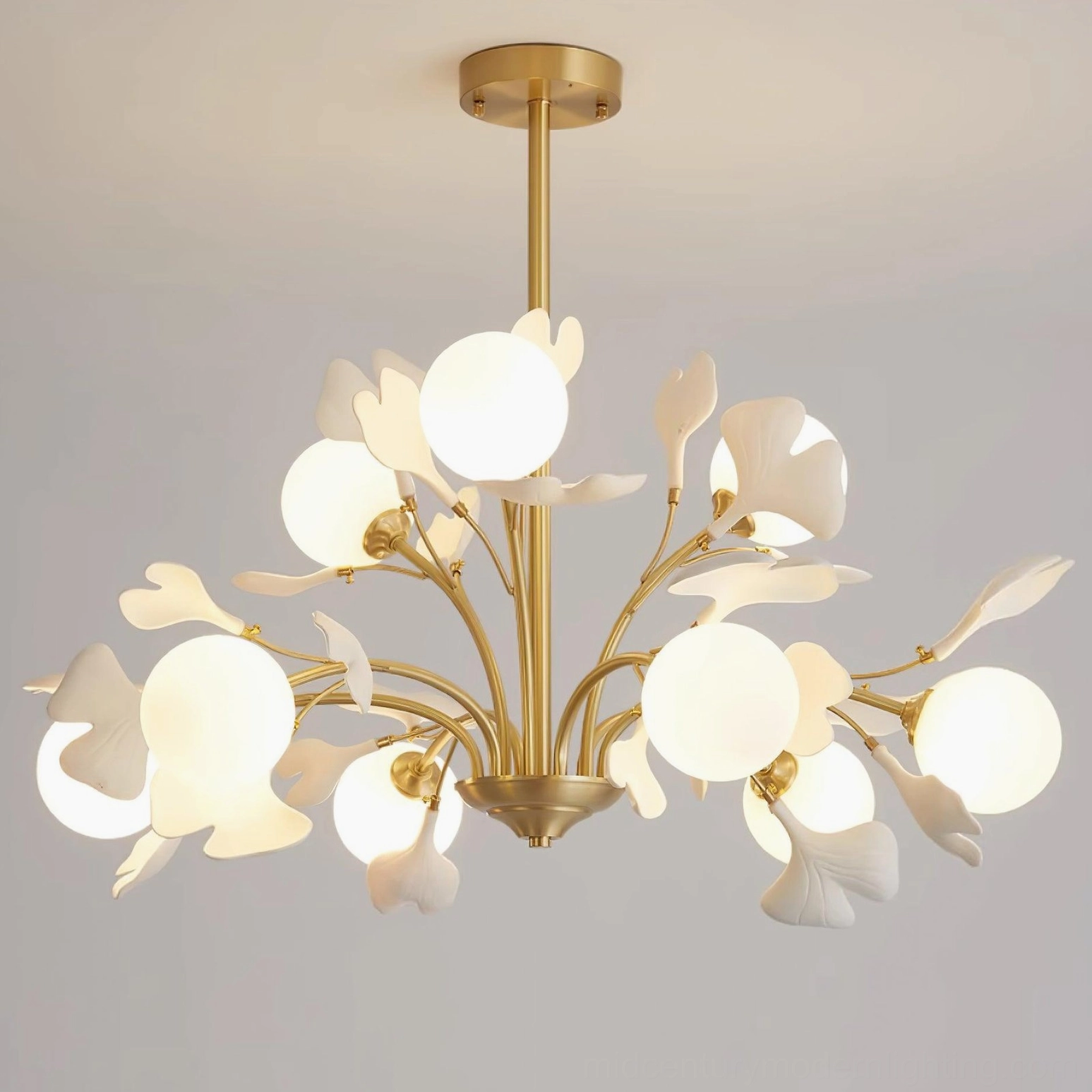 Gingko chandelier sculptural design element neutral interior palette
