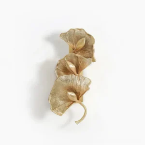 Ginkgo leaf wall lamp three brass gold sculptural leaves embossed veins mid-century modern sconce studio view