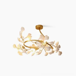 Ginkgo leaf ceiling lamp brass and white mid-century modern chandelier studio view