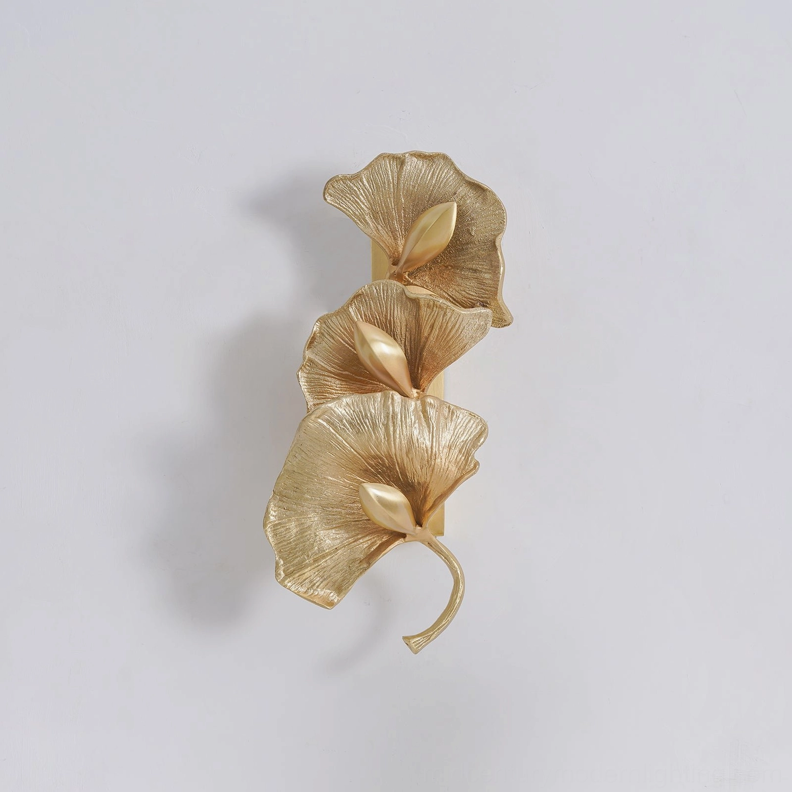 Ginkgo leaf sconce contemporary interior design botanical wall art sculptural brass fixture