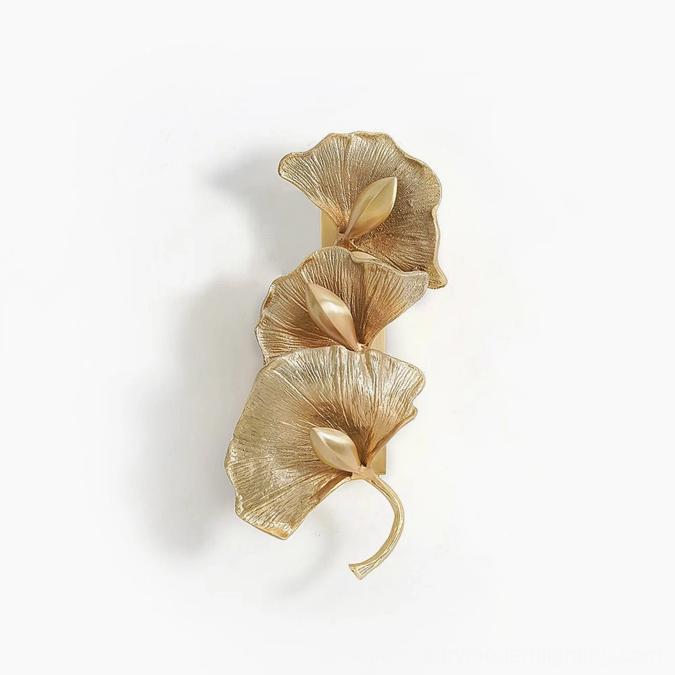 Ginkgo leaf wall sconce nature inspired mid-century modern design premium brass wall lighting
