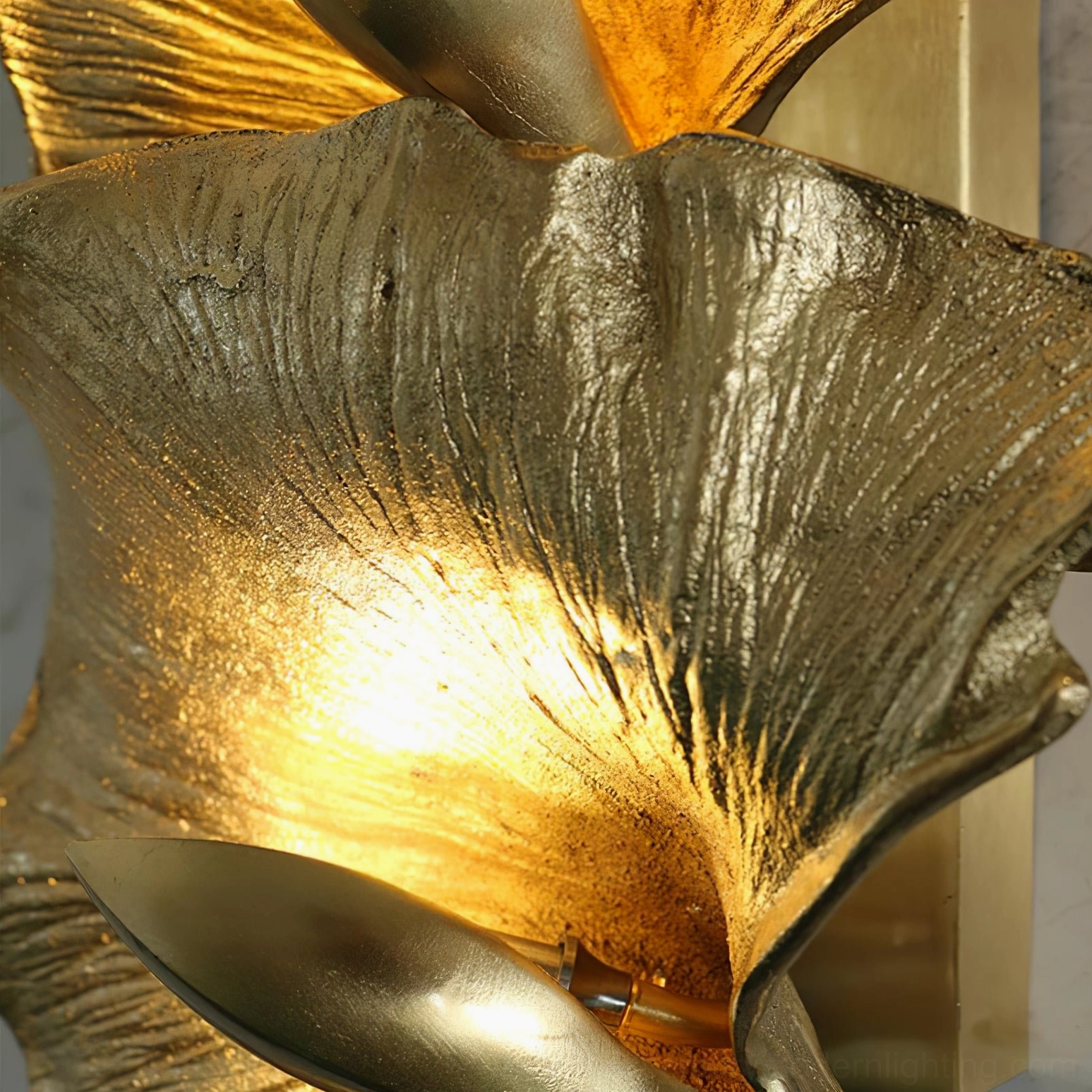 Ginkgo leaf wall sconce room setting modern interior mid-century modern lighting accent