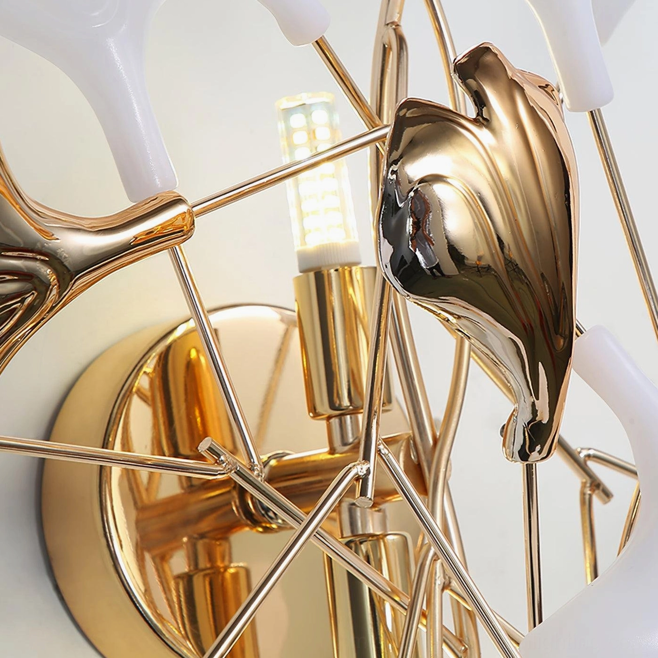 Ginkgo wall sconce gallery wall configuration concept, multiple botanical light fixtures arranged, design inspiration