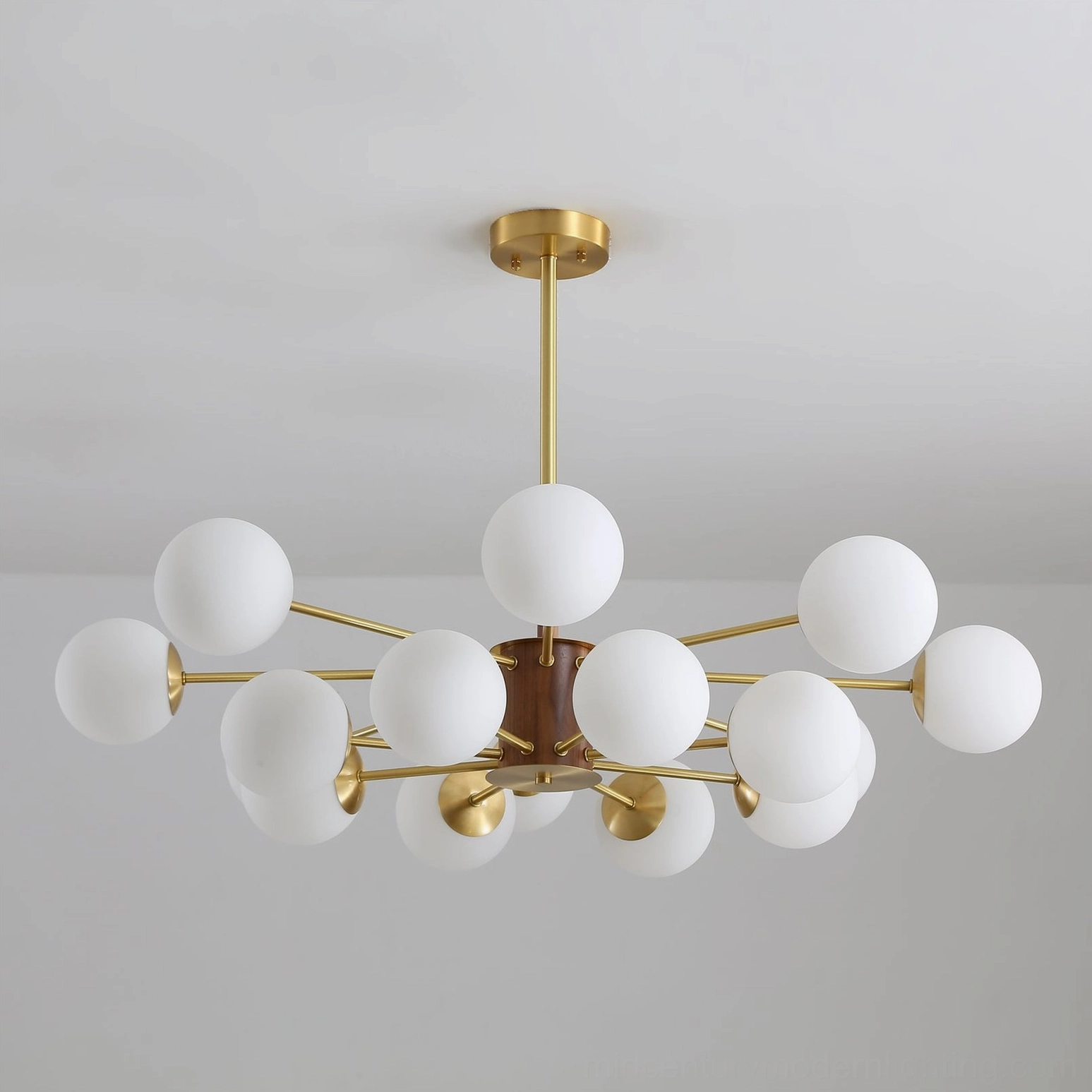 Gino chandelier unlit frosted white glass globe closeup showing frosted glass design details