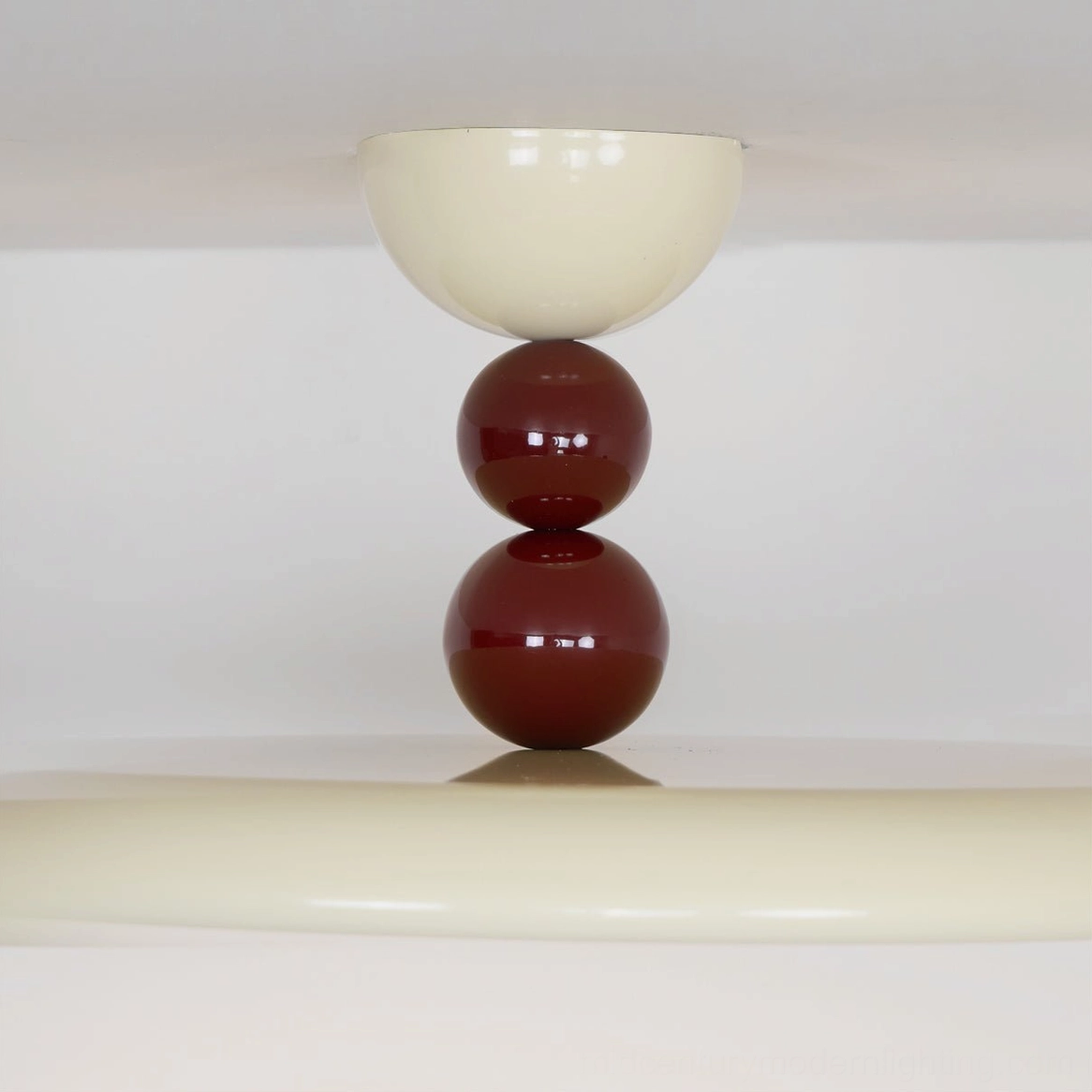 Gino ceiling lamp hardware and assembly detail showing burgundy spherical joints and metal frame construction