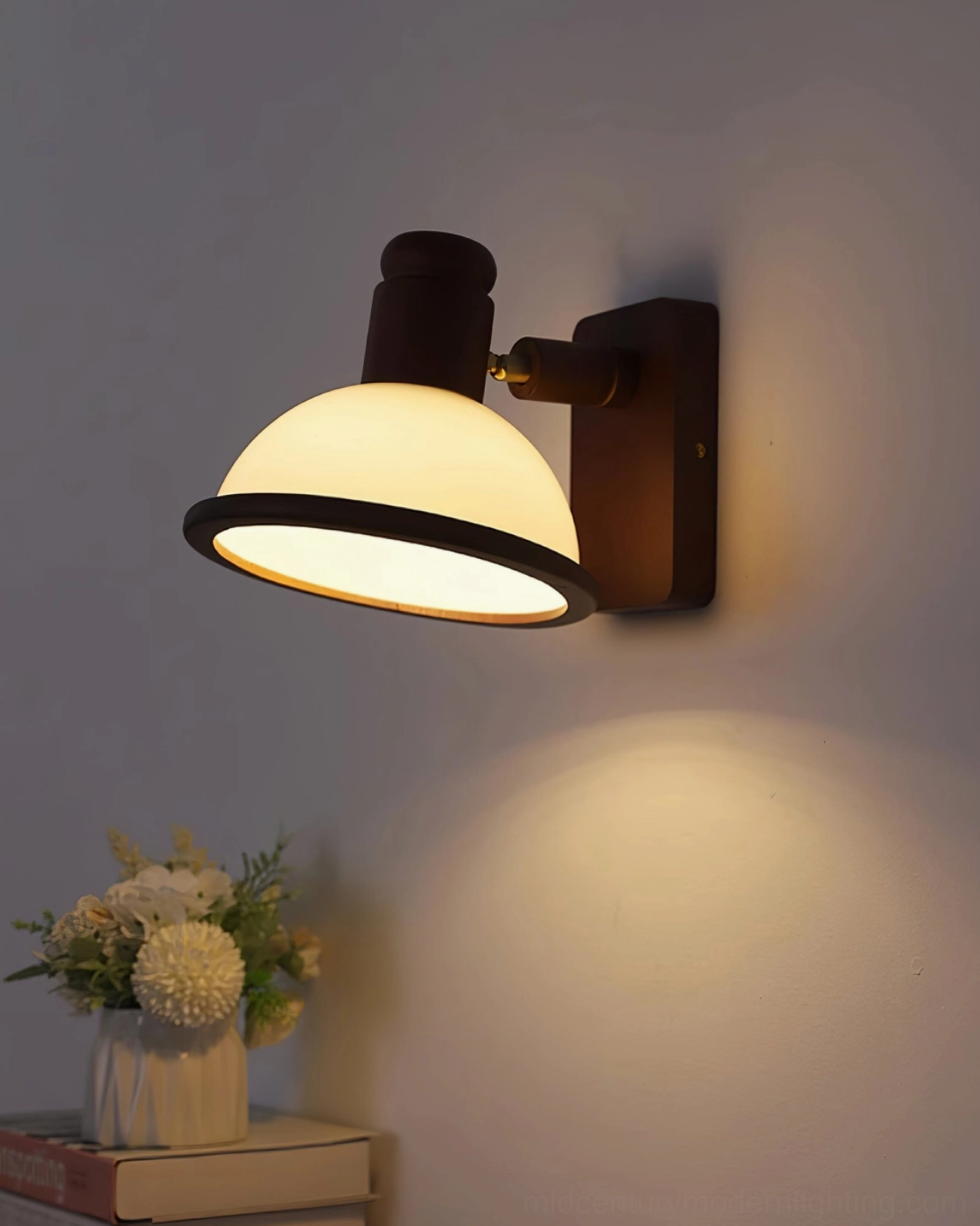 Girona Mia walnut and cream wall sconce showing architectural design detail and fixture composition