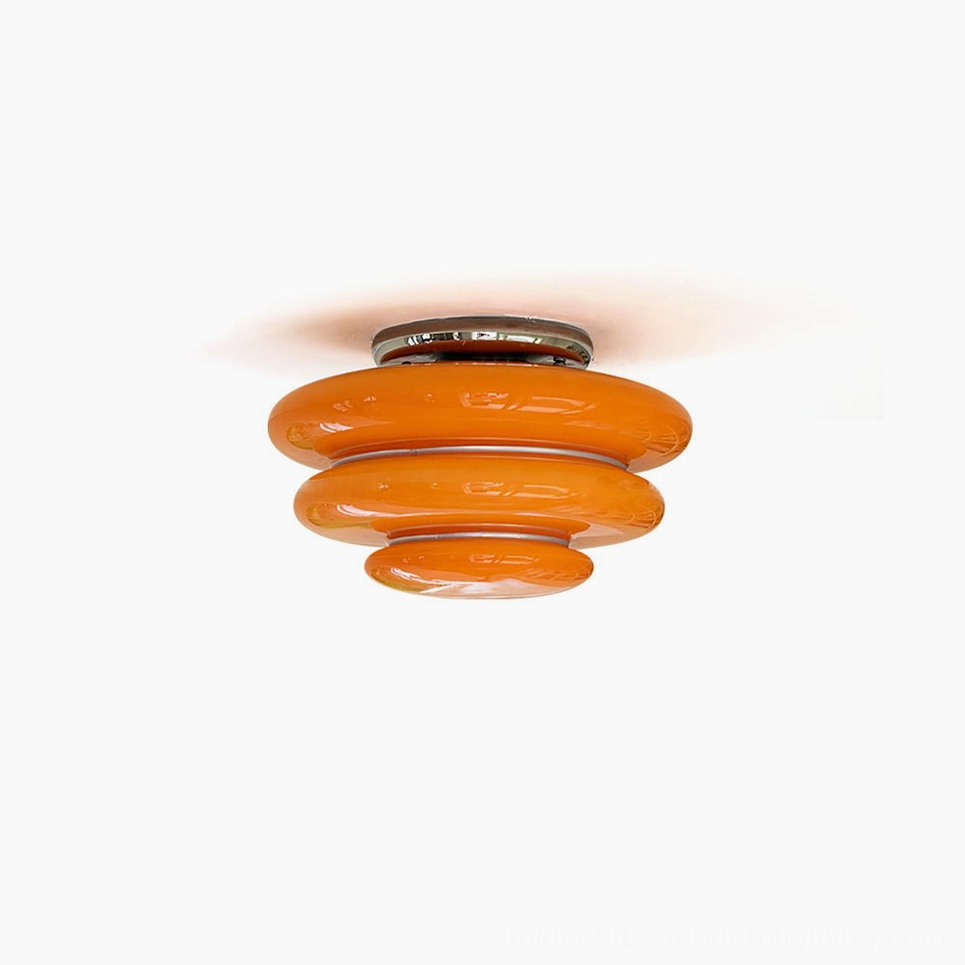 Gispen orange tiered ceiling light front view studio shot mid-century modern lighting fixture