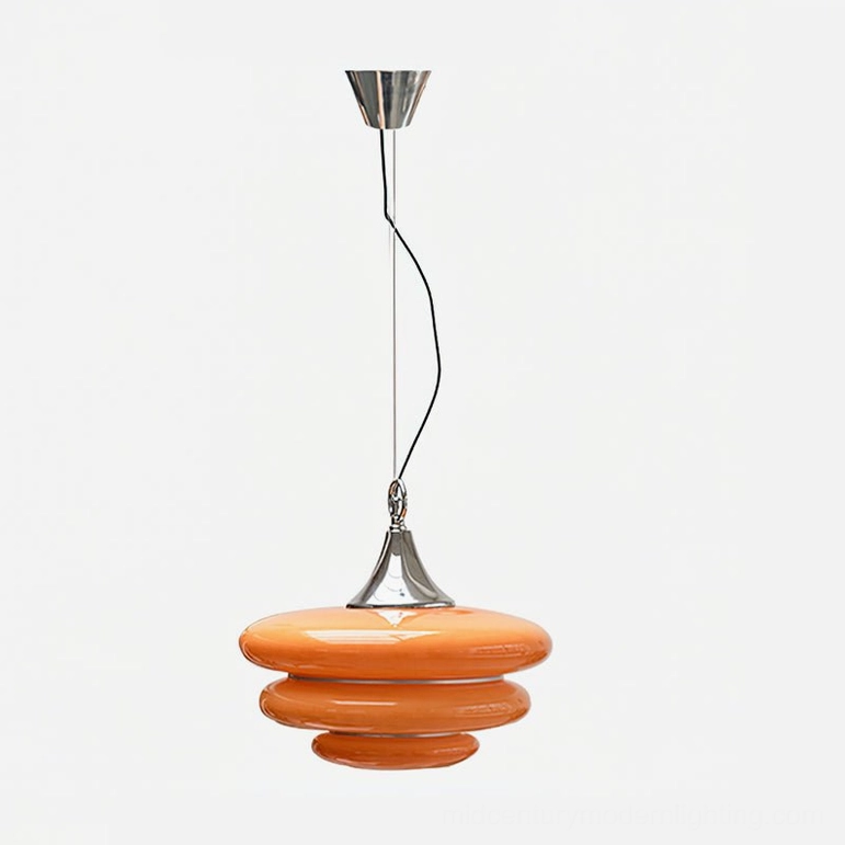 Gispen orange tiered mid-century modern pendant light full product display glossy glass chrome