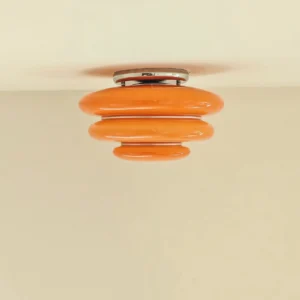 Three-layer stacked glass ceiling light orange side profile mid-century design