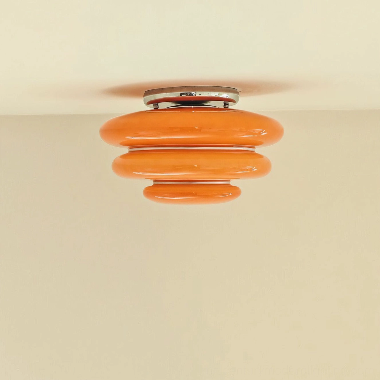 Three-layer stacked glass ceiling light orange side profile mid-century design