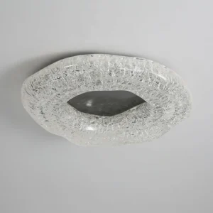 Close-up detail of glacial resin ceiling light textured surface - ice-cracked glass finish