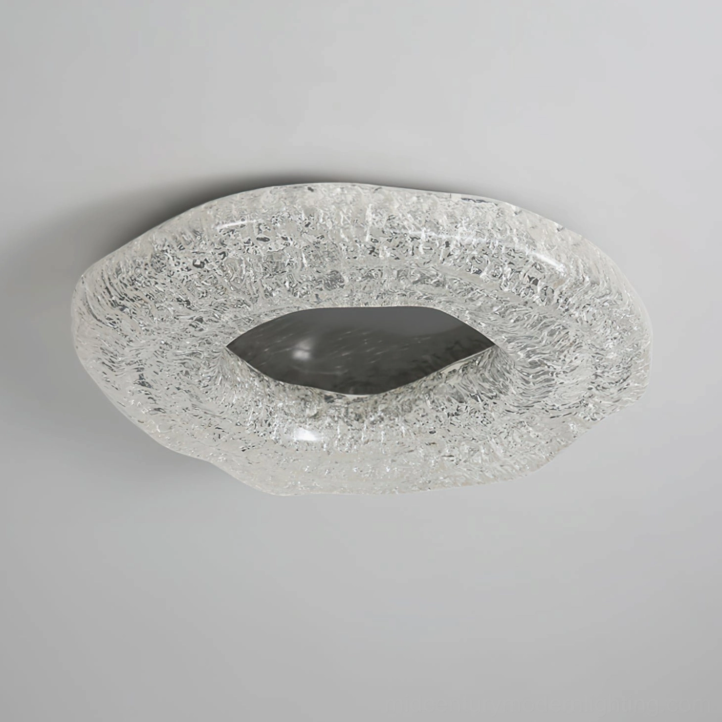Close-up detail of glacial resin ceiling light textured surface - ice-cracked glass finish