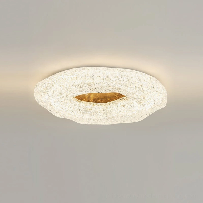 Glacial resin ceiling light gold finish - stepless dimming LED fixture
