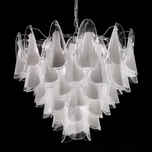 Glacier Murano chandelier close-up detail of petal glass shades layered structure