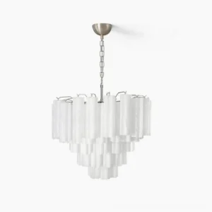 Glacier Tubular Chandelier frosted glass tiered design front view studio photography