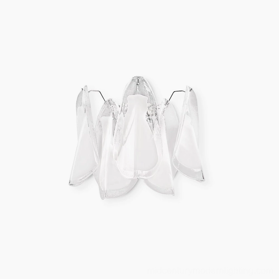 Glacier modern glass wall lamp with frosted white and clear dual-tone petal design, front flat studio view