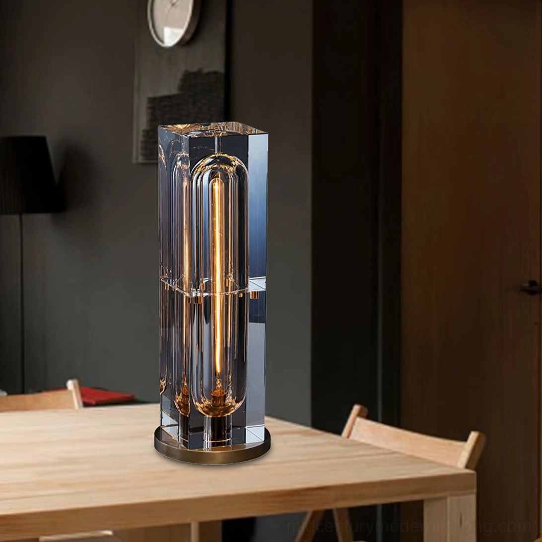 Glacon Cylinder optical crystal lamp warm-toned modern luxury dining area placement
