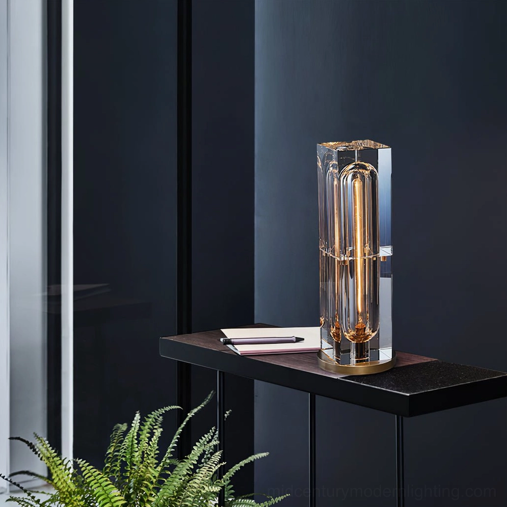 Glacon Cylinder lamp artistic lighting design showing crystal geometry and refraction