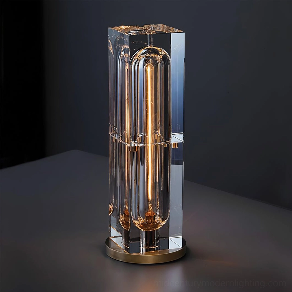 Glacon optical crystal lamp showing internal bulb well structure detail