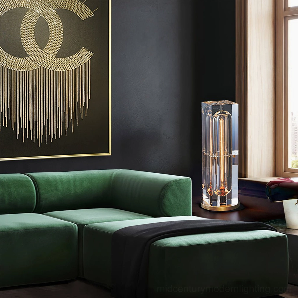 Glacon crystal table lamp overhead angled view architectural form