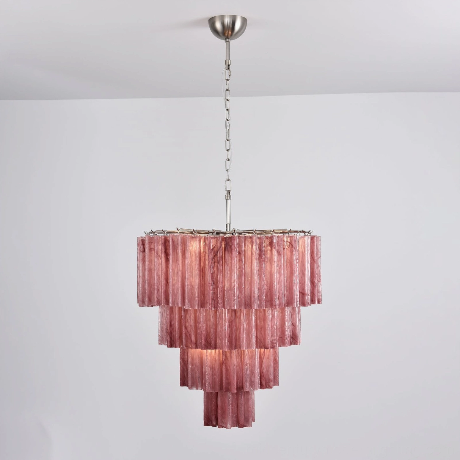Multi-color glass chandelier collection comparison pink white blue amber variants