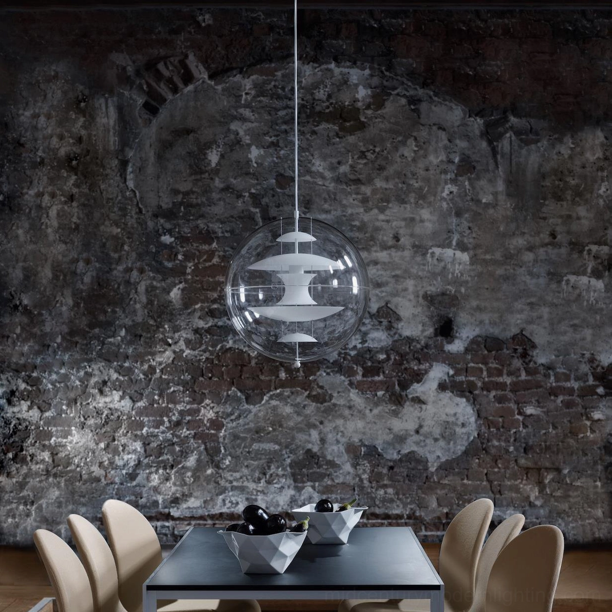 Globe ceiling pendant in home office or study area providing focused illumination