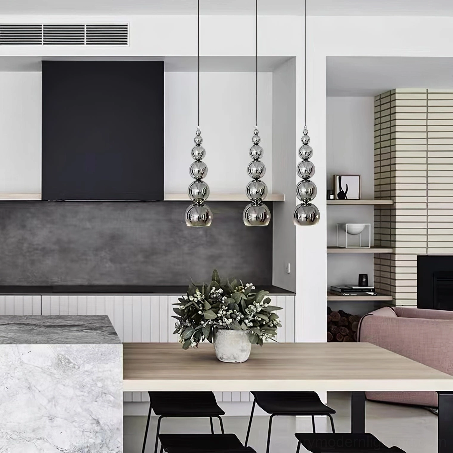Globe pendant light fixture with adjustable 150cm suspension wire and ceiling mount hardware