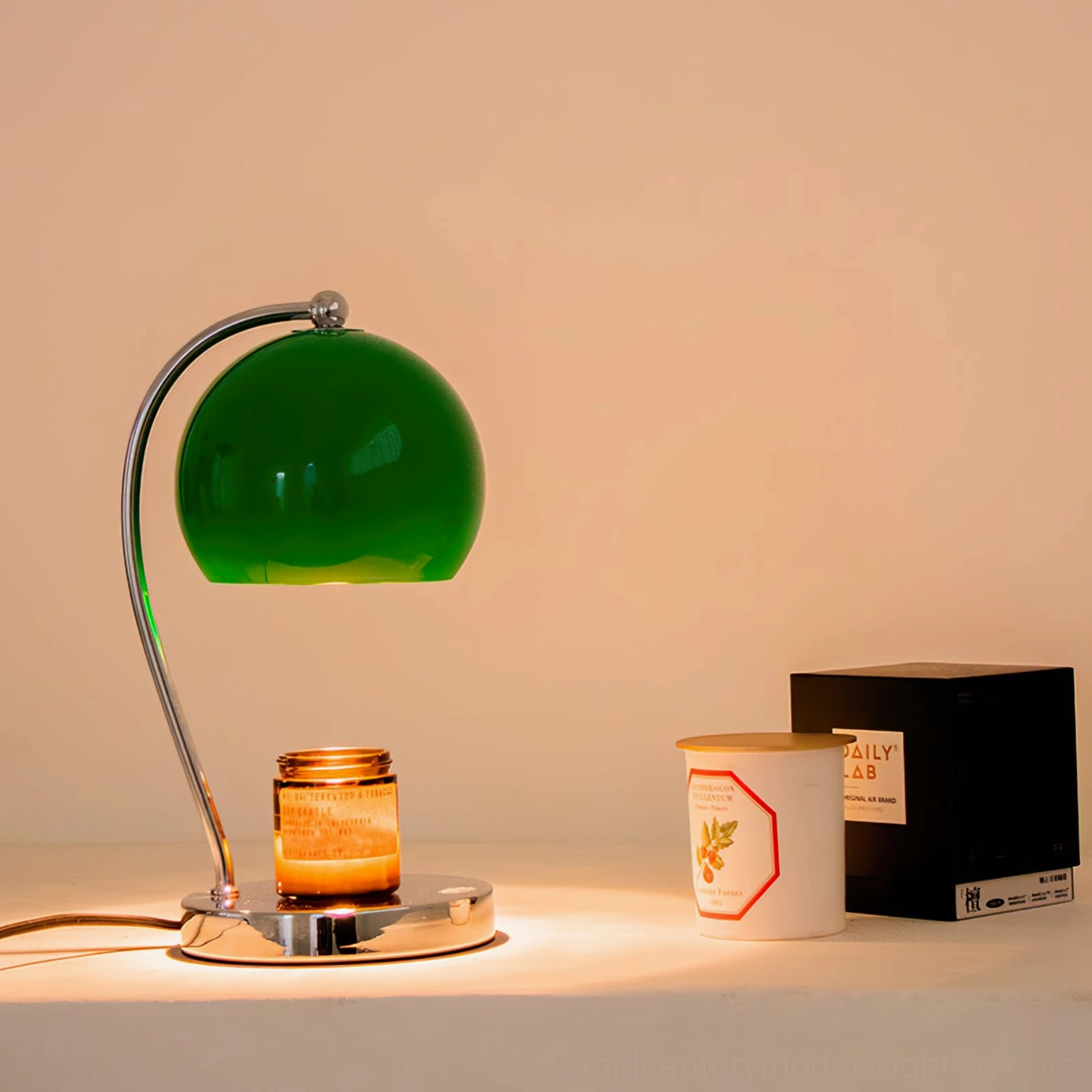 Minimalist sphere lamp with integrated push-button switch cord and regional plug options