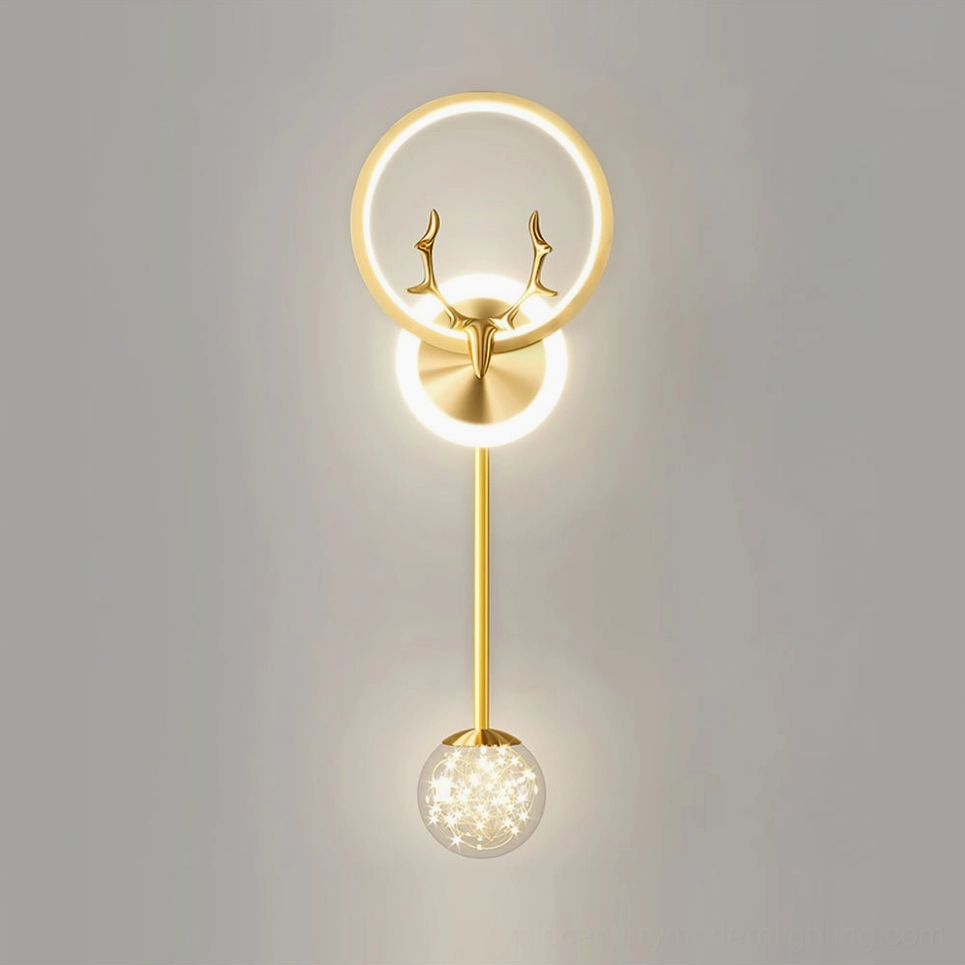 Gold antler wall lamp with three-color changing LED technology, nordic minimalist design