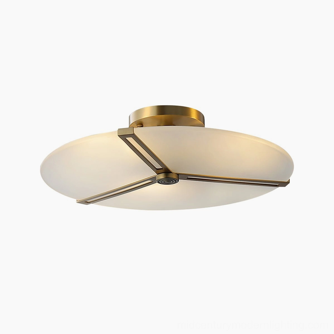 Gold brass ceiling lamp with frosted white glass disc - premium lighting fixture