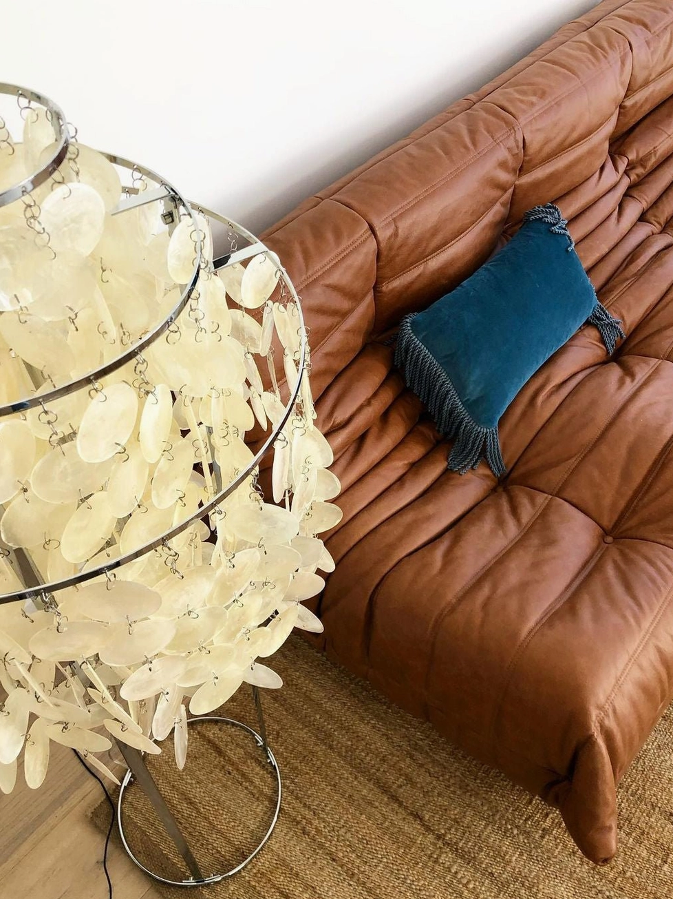 Mother of pearl shell floor lamp with gold-finished metal frame variant option