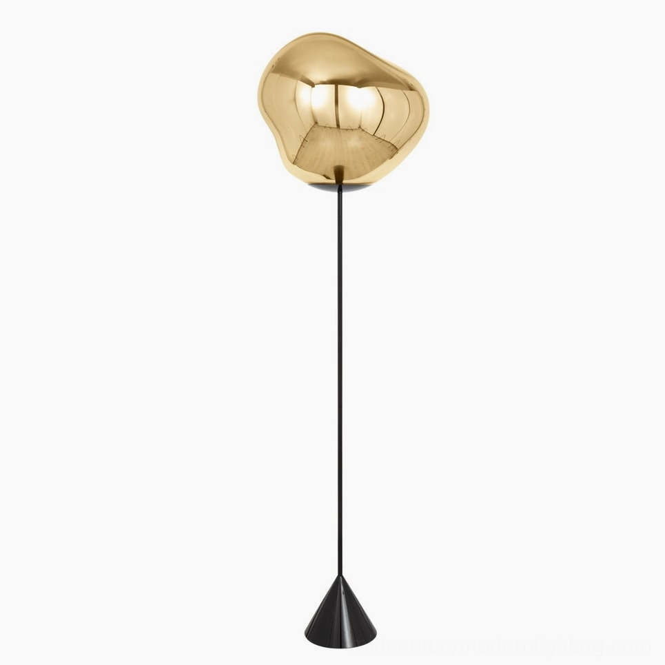 Gold Lava Slim Floor Lamp, modern sculptural floor lighting with warm metallic finish