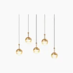 Gold spherical glass pendant chandelier with transparent and opaque dual-finish design modern mid-century lighting