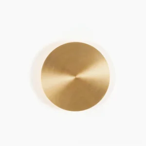 Gossa halo wall lamp with integrated LED, front view on white background showcasing minimalist radial brushed brass finish