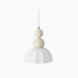 Gourd bubble pendant light with creamy white ribbed glass sphere shade, front view against white background