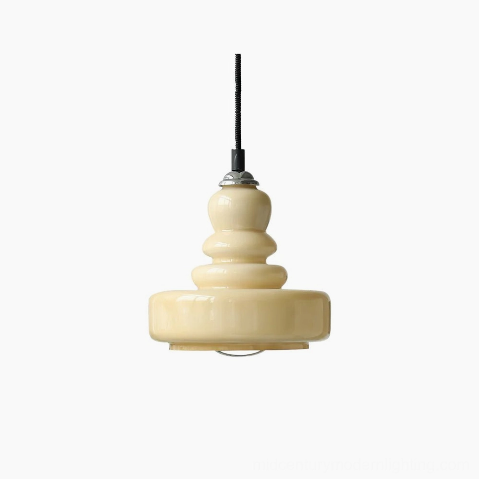 Gourd glass pendant light with tiered beige design on white background, showing front-facing view and organic gourd silhouette